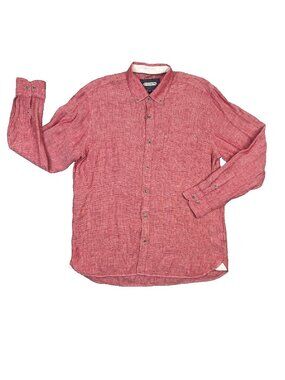 32 Bar Blues Shirt Mens Large Red Linen Blend Long Sleeve Button Up Lightweight